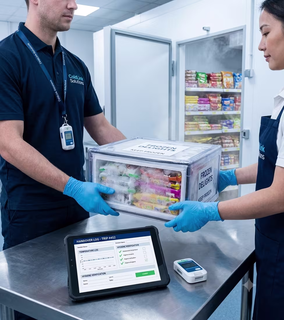 Frozen food handover at the receiving freezer